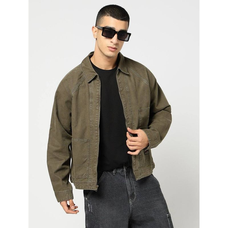 GAP Olive Men Cotton Collar Neck Jacket (S)