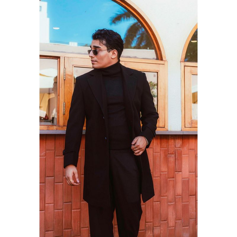 JAVINISHKA Men Black Solid Single-Breasted Coat (S)