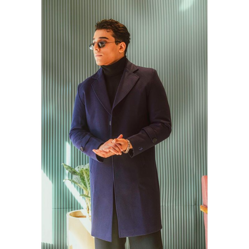JAVINISHKA Men Navy Blue Solid Single-Breasted Coat (XL)