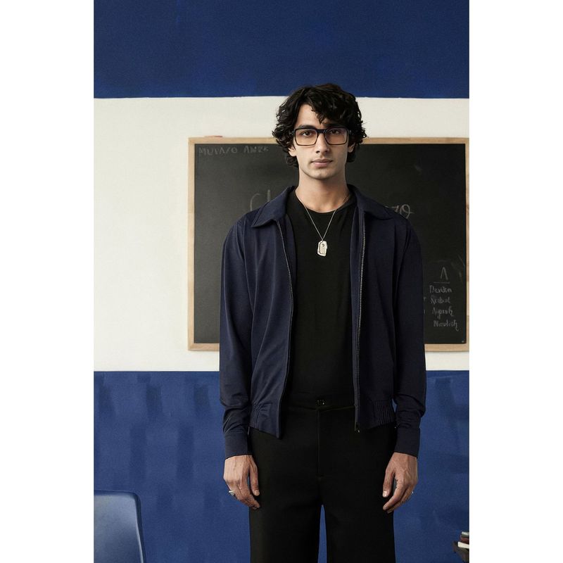 Muvazo Blue Men Corduroy Collar Neck Jacket (XS)