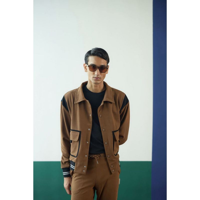 Muvazo Brown Men Suede Collar Neck Jacket (XS)