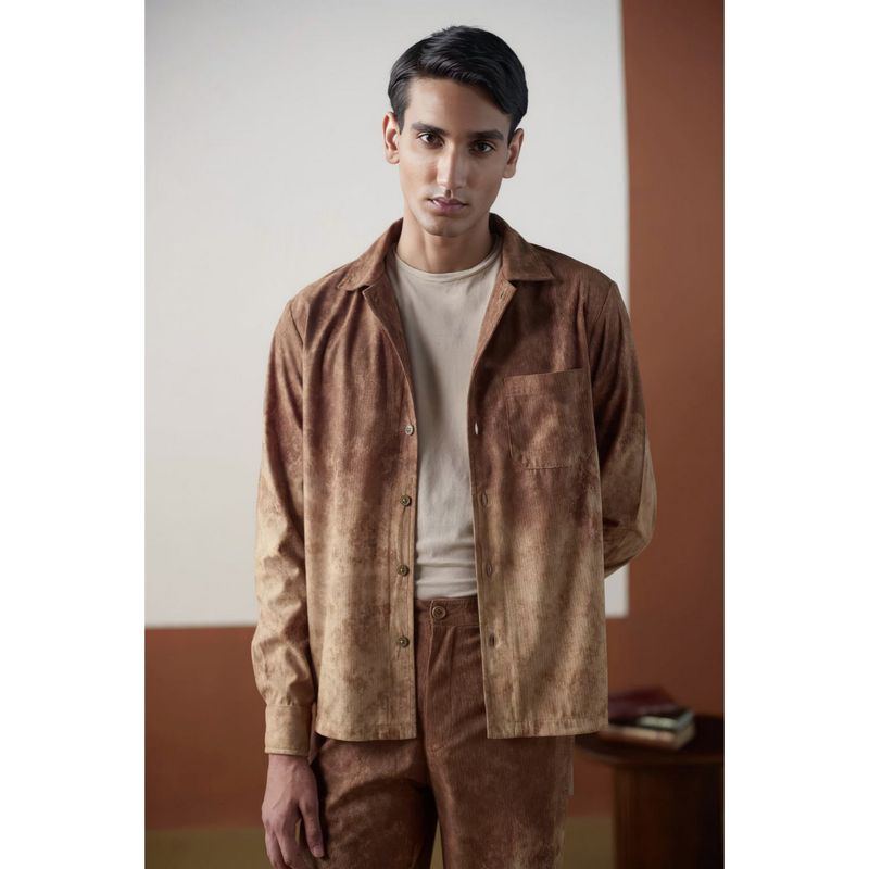 Muvazo Brown Men Corduroy Collar Neck Jacket (XS)