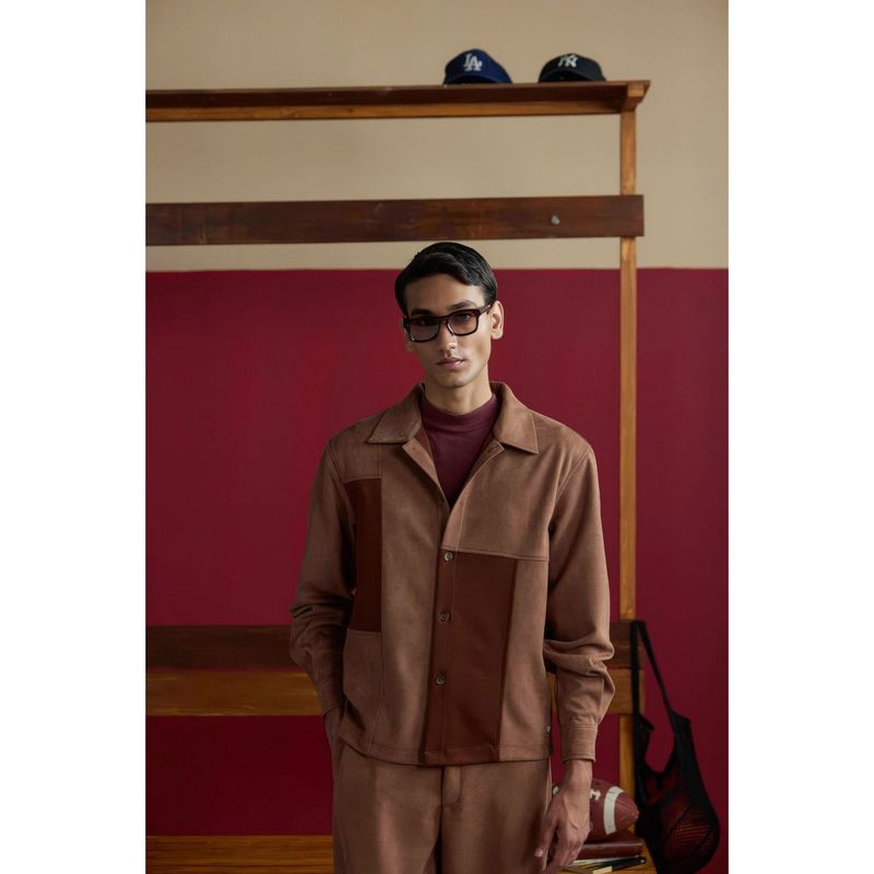 Muvazo Brown Men Suede Collar Neck Jacket (XS)