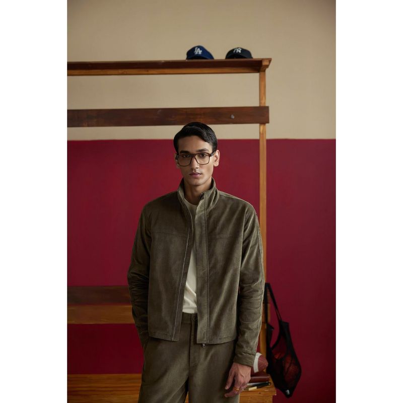 Muvazo Beige Men Corduroy High Neck Jacket (XS)