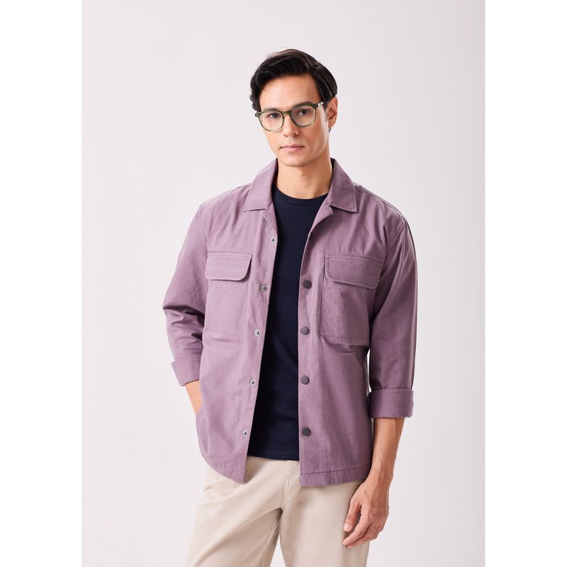 MH&Y Lavender Men Cotton Linen Collar Neck Shacket (M)