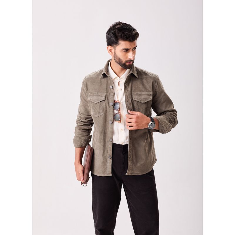 MH&Y Grey Men Corduroy Collar Neck Shacket (S)