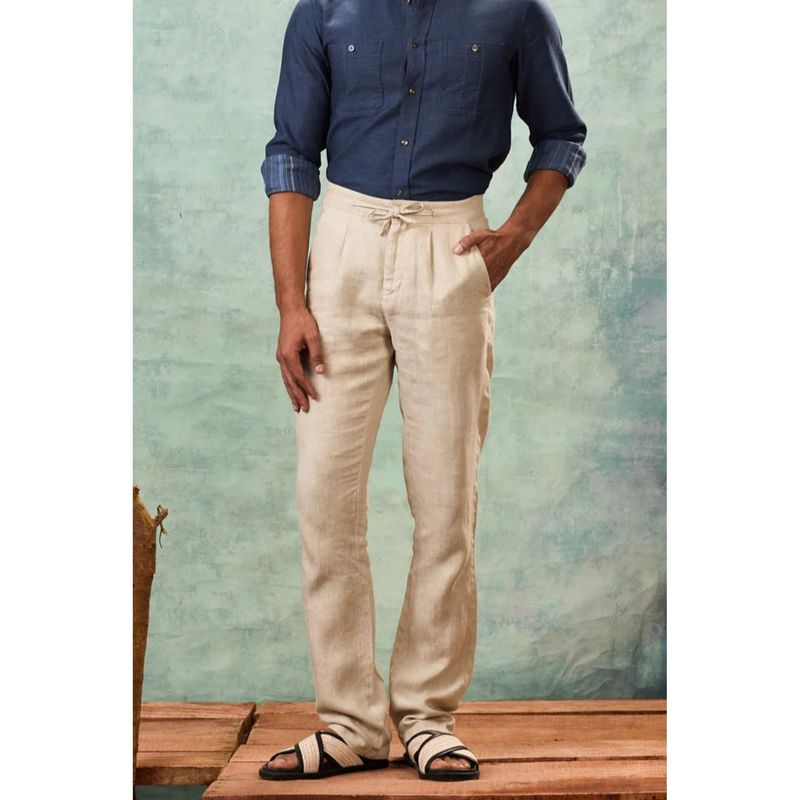 MH&Y Beige Drawstring Linen Trouser (30)
