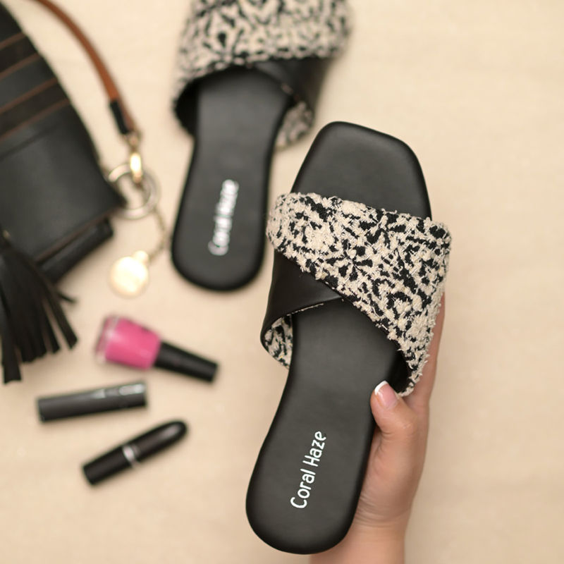 Coral Haze Black and White Jacquard Strap Flats (EURO 36)