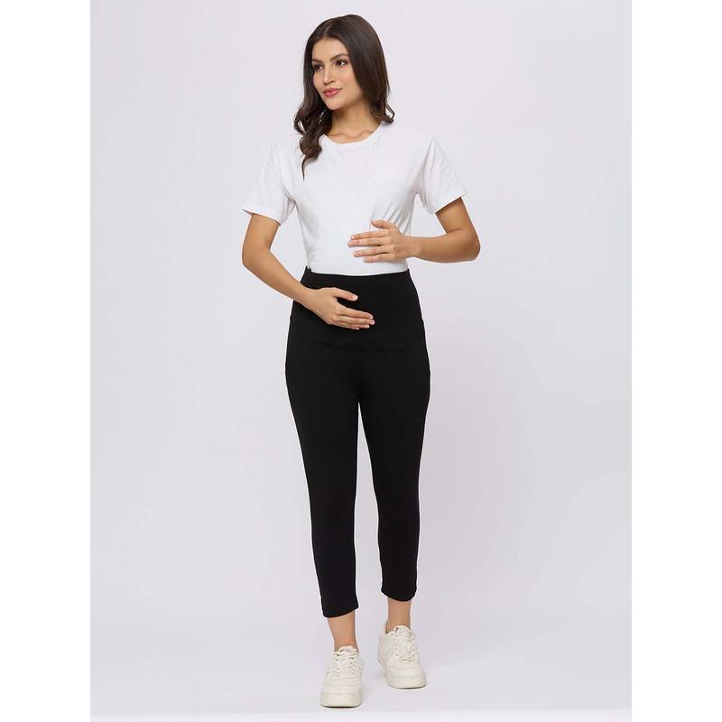 Evamomies Black Solid Cotton Skinny Leggings (M)