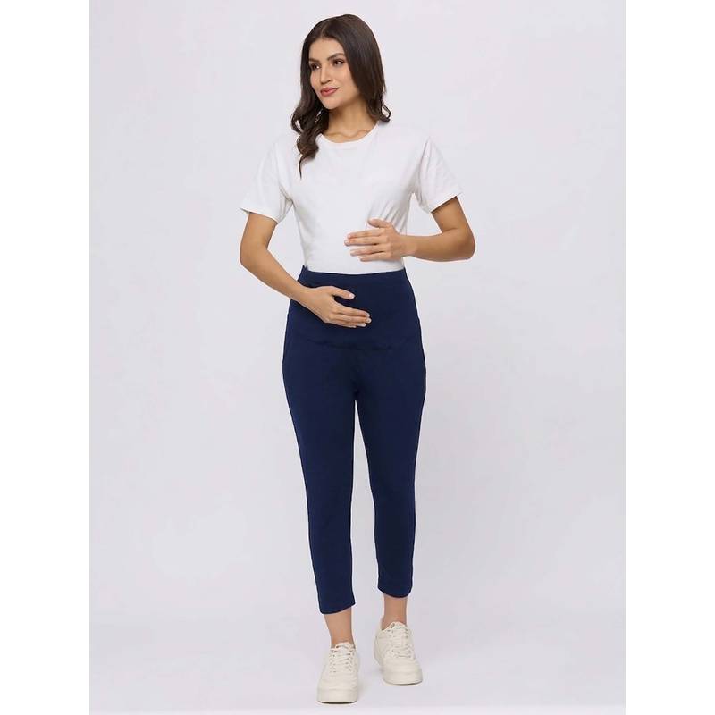 Evamomies Navy Blue Solid Cotton Skinny Leggings (M)