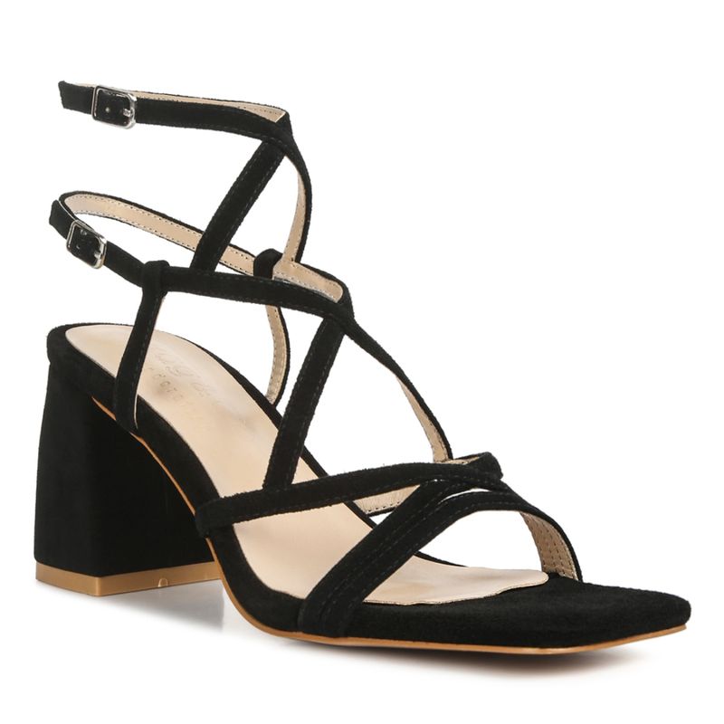 Rag & Co Black Strappy Block Heel Sandals (EURO 36)