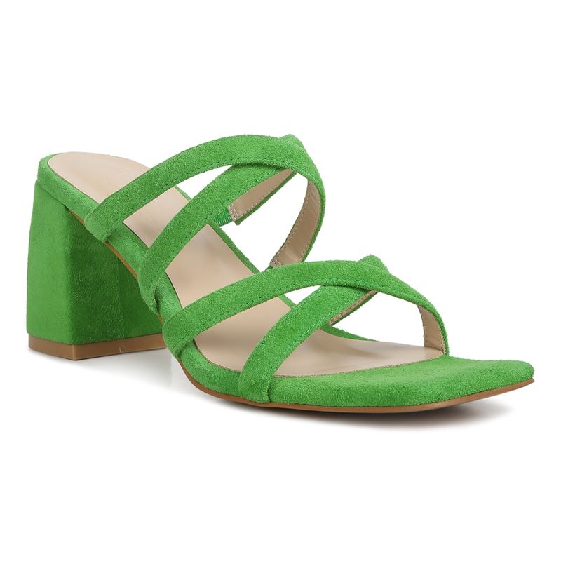 Rag & Co Strappy Casual Block Heel Sandals in Green (EURO 36)
