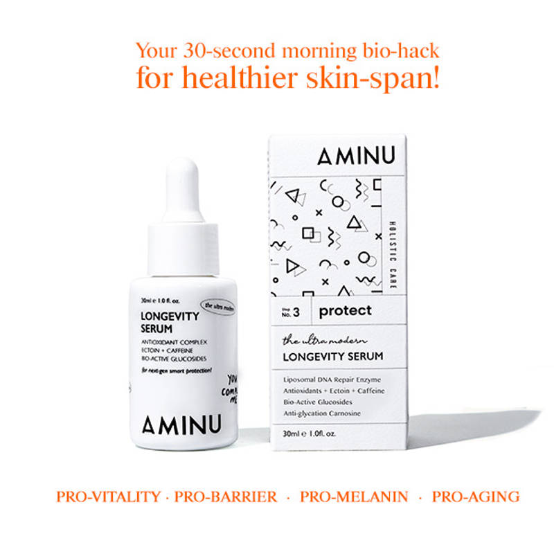 Aminu Longevity Serum -Skin Defense & Recovery Barrier Repair -NAD+, Caffeine, Hyaluronic Acid, VitC