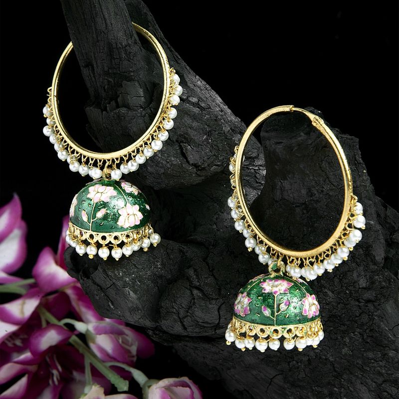 Moedbuille Pearls Studded Handpainted Meenakari Design Gold Plated