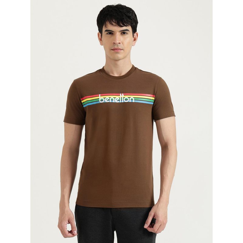 United Colors of Benetton Brown Regular Fit Round Neck Stripes T-Shirt (XL)