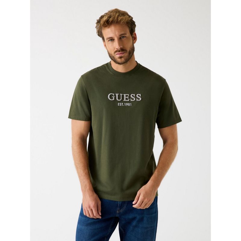 Guess Mens Green Brand Logo Round Neck Short Sleeves T-Shirt (M)