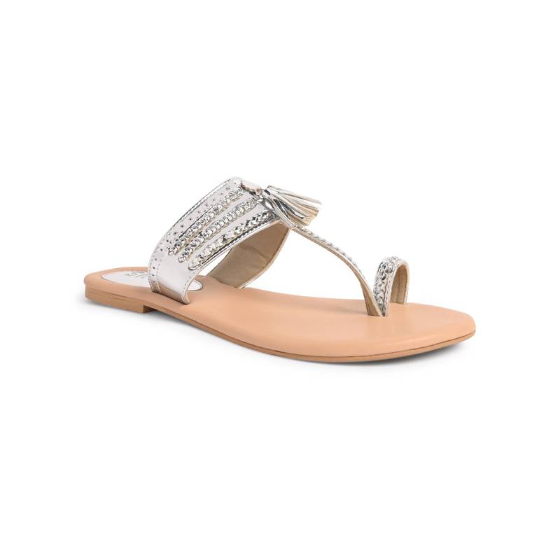 SKO Reflective Silver Women Kolhapuri Flats (EU 36)