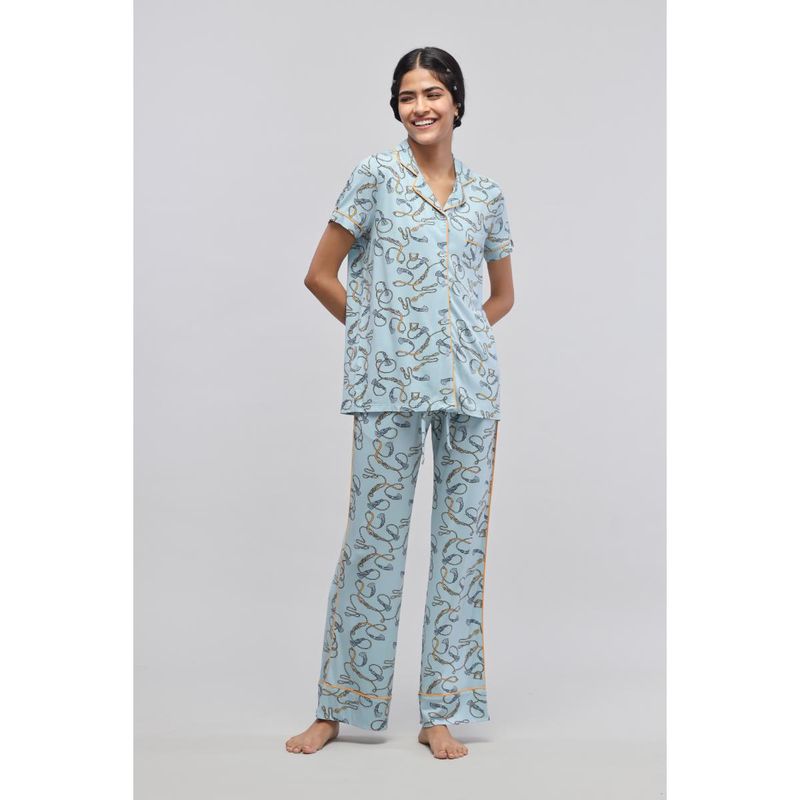 NeceSera Rope Printed Half Sleeve Shirt with Pyjama (Set of 2) (S)