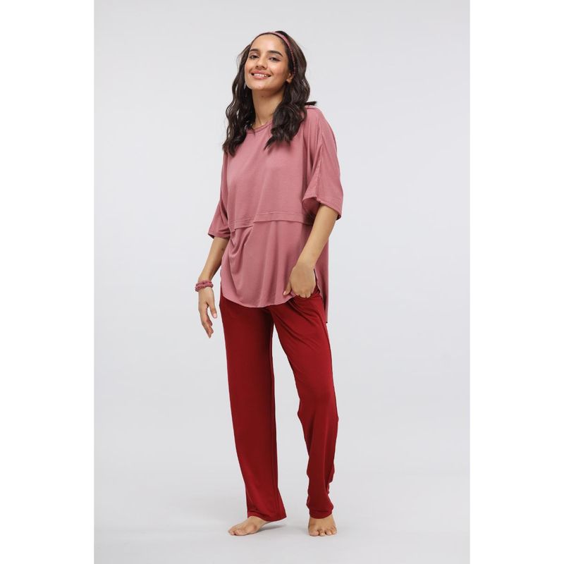 NeceSera Rhubarb Straight Modal Lounge T-Shirt and Pyjama with Long Top (Set of 2) (S)