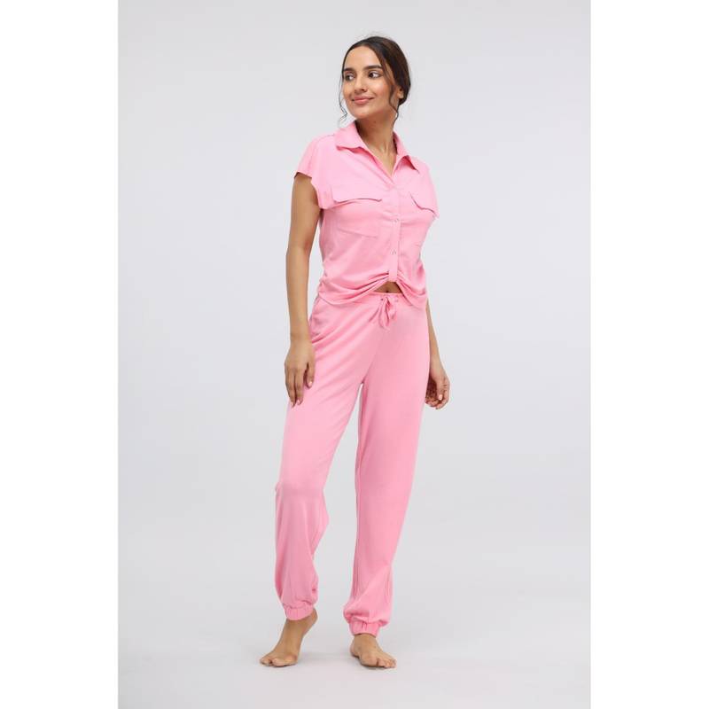 NeceSera Sachet Pink Supima Shirt with Jogger (Set of 2) (S)