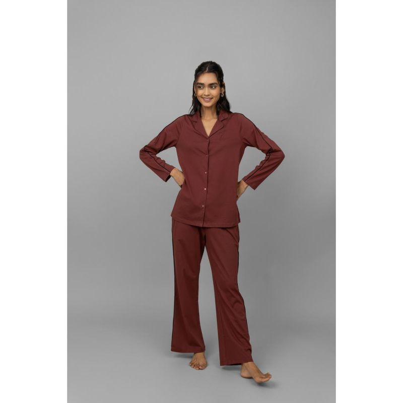 NeceSera Ruby Button Down Piping Shirt with Pyjama (Set of 2) (S)