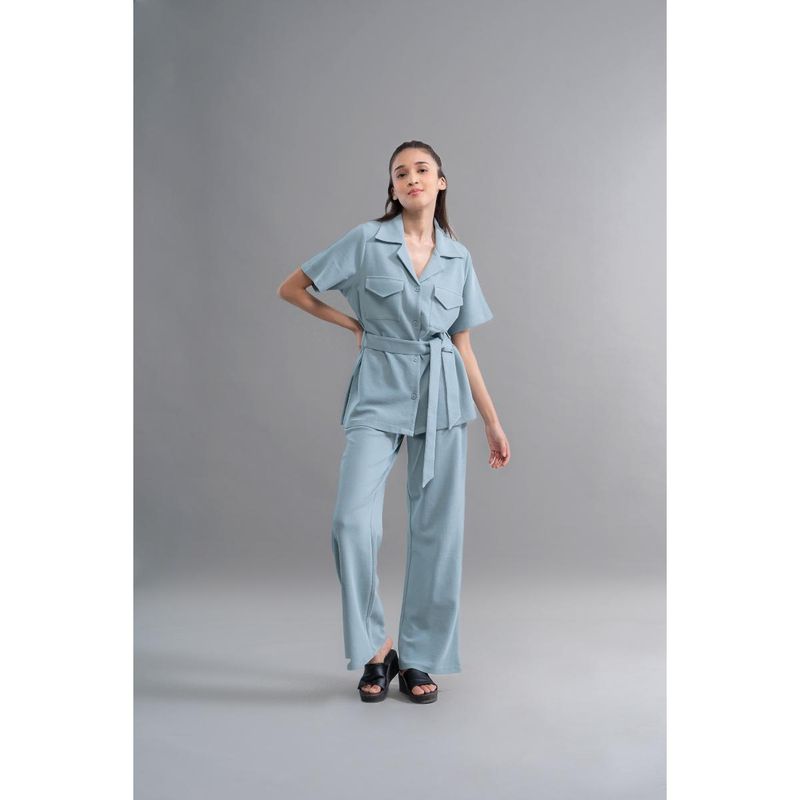 NeceSera Safari Lushknit 2.0 Shirt and Pyjama Aqua with Belt (Set of 2) (M)