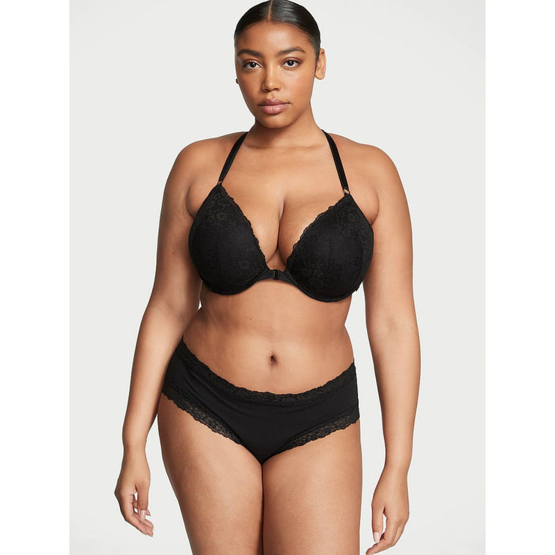 Victoria's Secret Black Lace-Waist Cotton Cheeky Panty (XS)