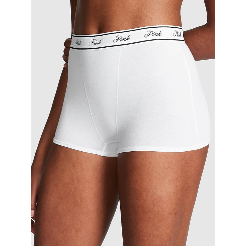 Victoria's Secret White Logo Cotton High-Waist Boyshort Panty (L)