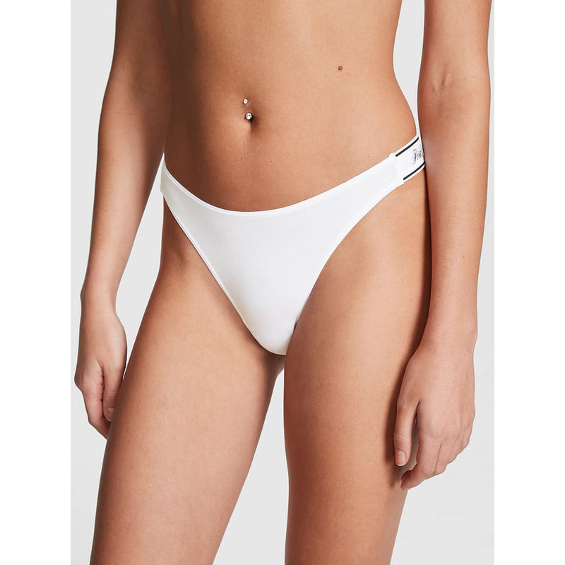 Victoria's Secret White Logo Cotton High-Leg Thong Panty (XL)