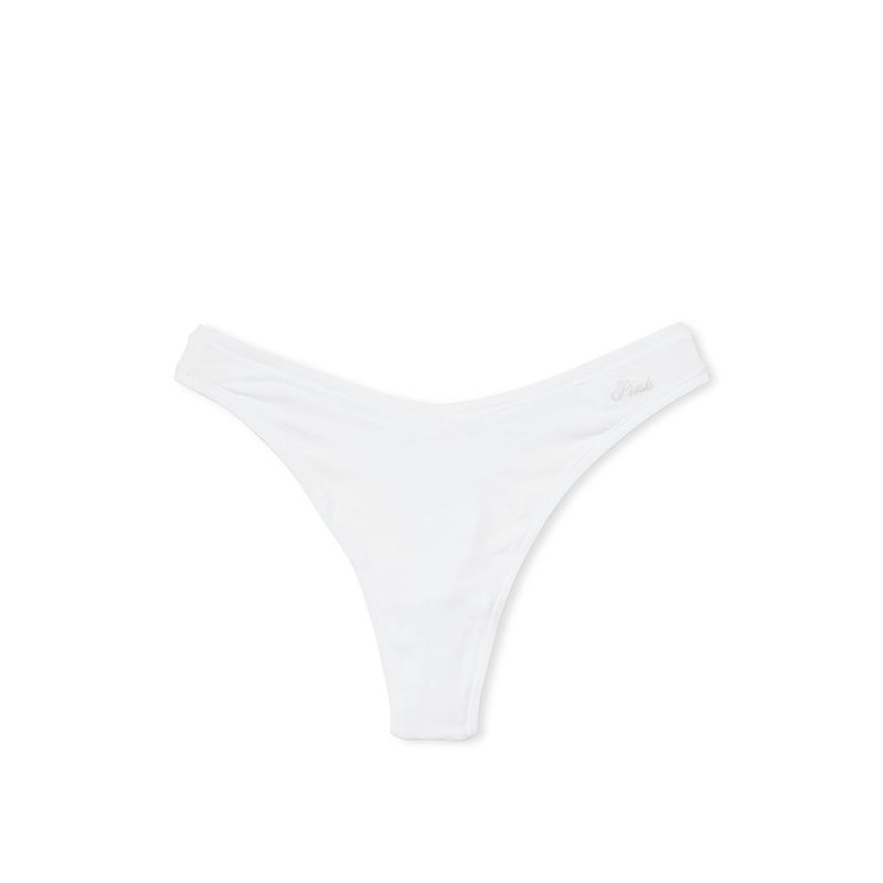 Victoria's Secret White Cotton High-Leg Thong Panty (L)