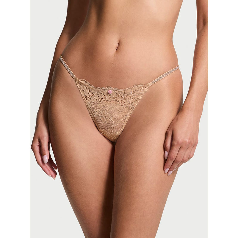 Victoria's Secret Beige Dream Angels Twinkle Strap Lace V-String Panty (XS)
