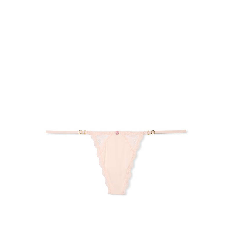 Victoria's Secret Beige Dream Angels Lace-Trim Adjustable V-String Panty (XS)