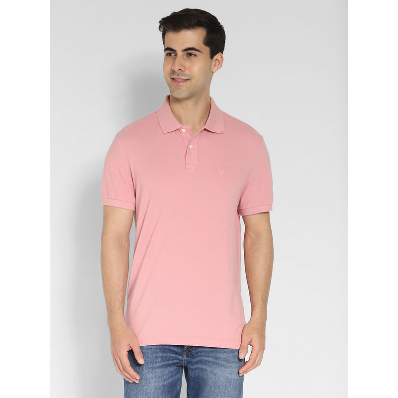 American Eagle Men Pink Pique Polo Shirt (S)