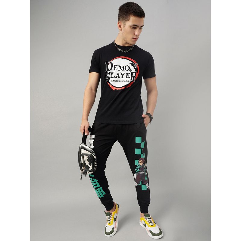 Free Authority Demon Slayer Printed Black T-Shirt and Joggers For Men (Set of 2) (L)