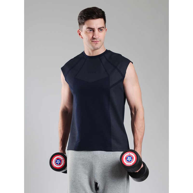 Grow Revenge Cap Sleeves Round Neck Navy Blue T Shirt (S)