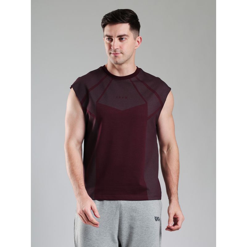Grow Revenge Cap Sleeves Round Neck Wine T Shirt (S)