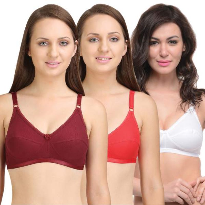 Bodycare Perfect Coverage Bra In Maroon-Red-White Color - Pack Of 3 (30B)