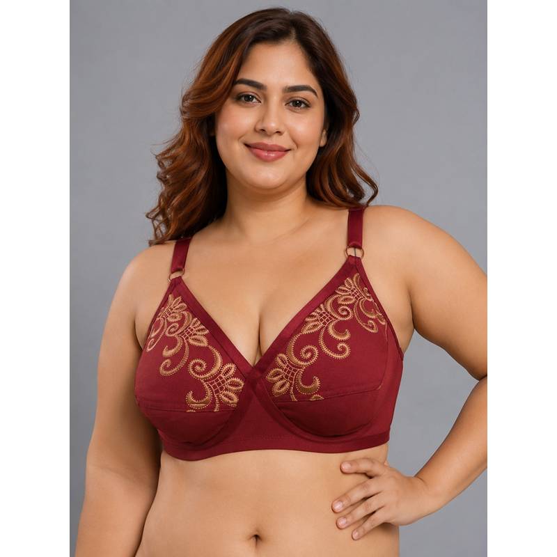 Clovia Non-Padded Non-Wired Full-Figure Bra in Maroon - Cotton Rich (34D)