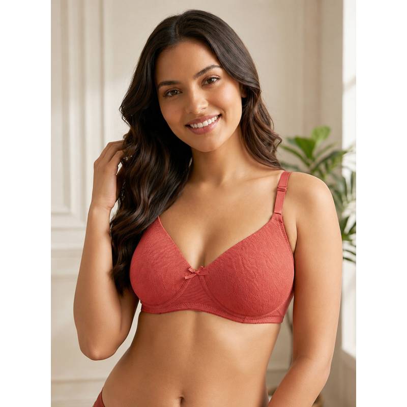 Clovia Padded Non-Wired Full Coverage Multiway T-shirt Bra in Rust Colour (32B)