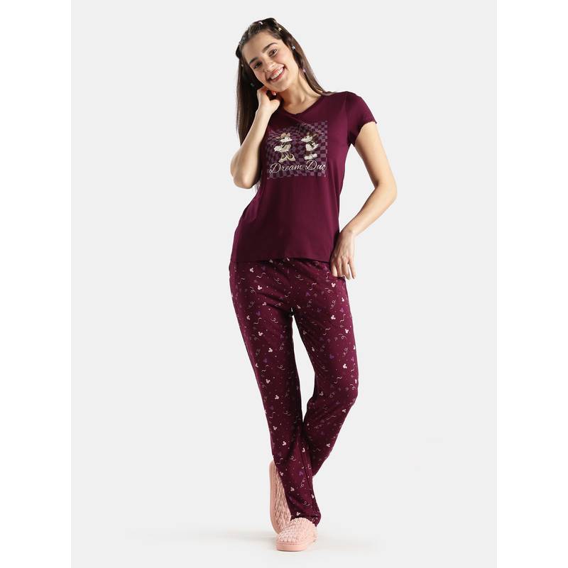 Jockey D202 Women Disney Bambi TENCEL Micro Modal Cotton T-Shirt and Pyjama -JRaisin (L)