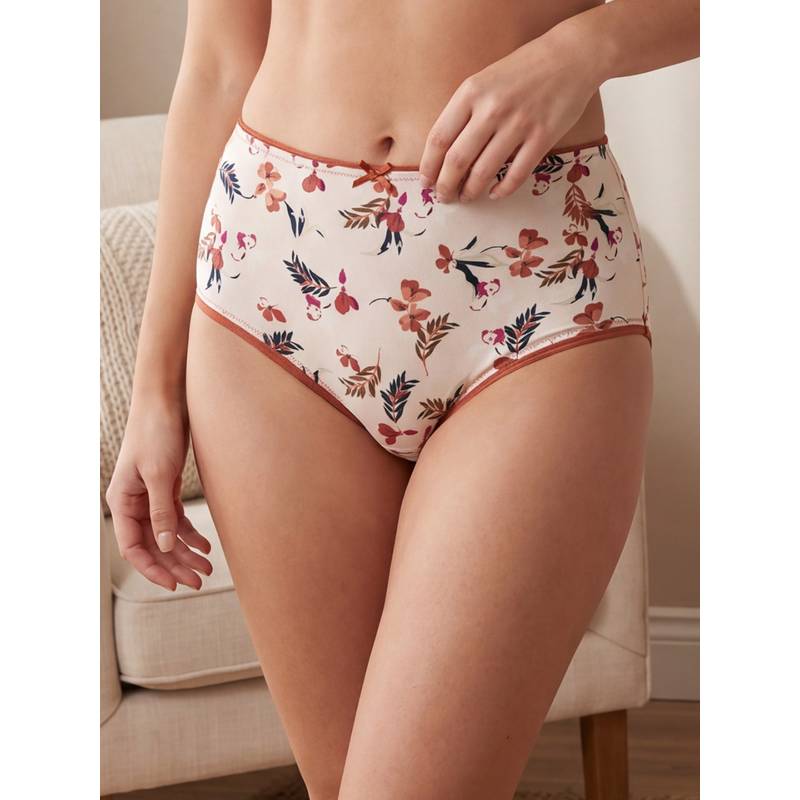 Clovia Floral Print High-Waist Hipster Panty in Cream Colour (L)