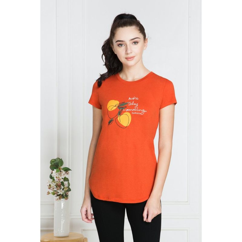 Van Heusen Woman Lingerie and Athleisure Orange Perfect Printed Long T-Shirt (S)