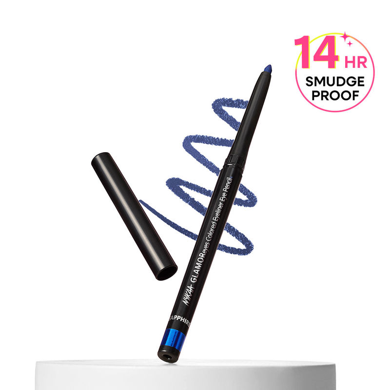 Nykaa GLAMOReyes Waterproof & Smudgeproof Colored Kajal Eyeliner Eye Pencil - Sapphire (Deep Blue)
