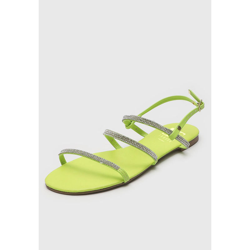 IRUSSH Memory Foam Lime Green Ankle Buckle Sandals (EURO 35)