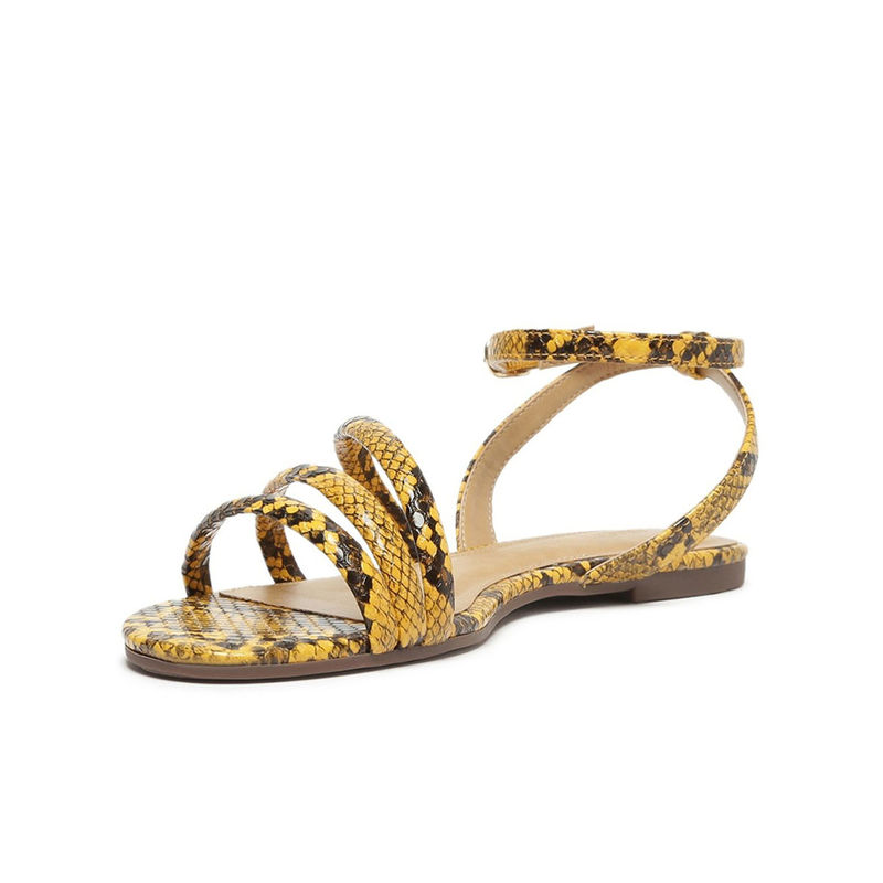 IRUSSH Memory Foam Yellow Snake Ankle Buckle Sandals (EURO 35)