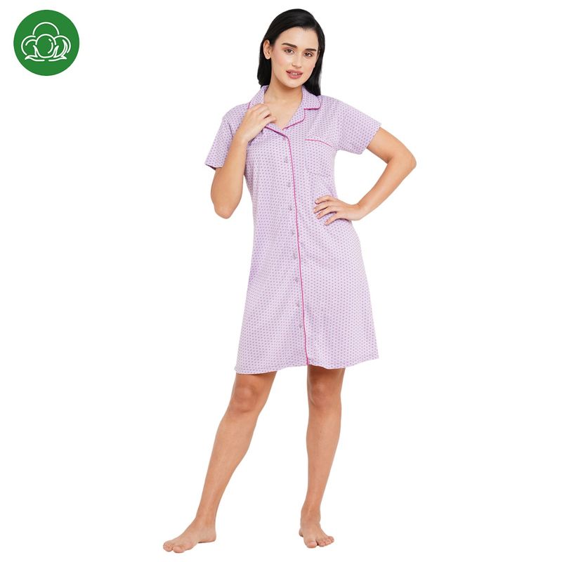 Inner Sense Organic Cotton And Bamboo Fibre Sleep Shirt with A Hairband - Lavender (Set of 2) (L)