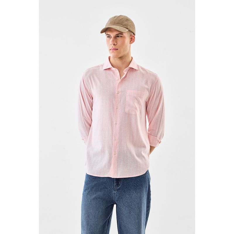 Snitch Pastel Pink Stripes Full Sleeves Regular Casual Shirt (XL)
