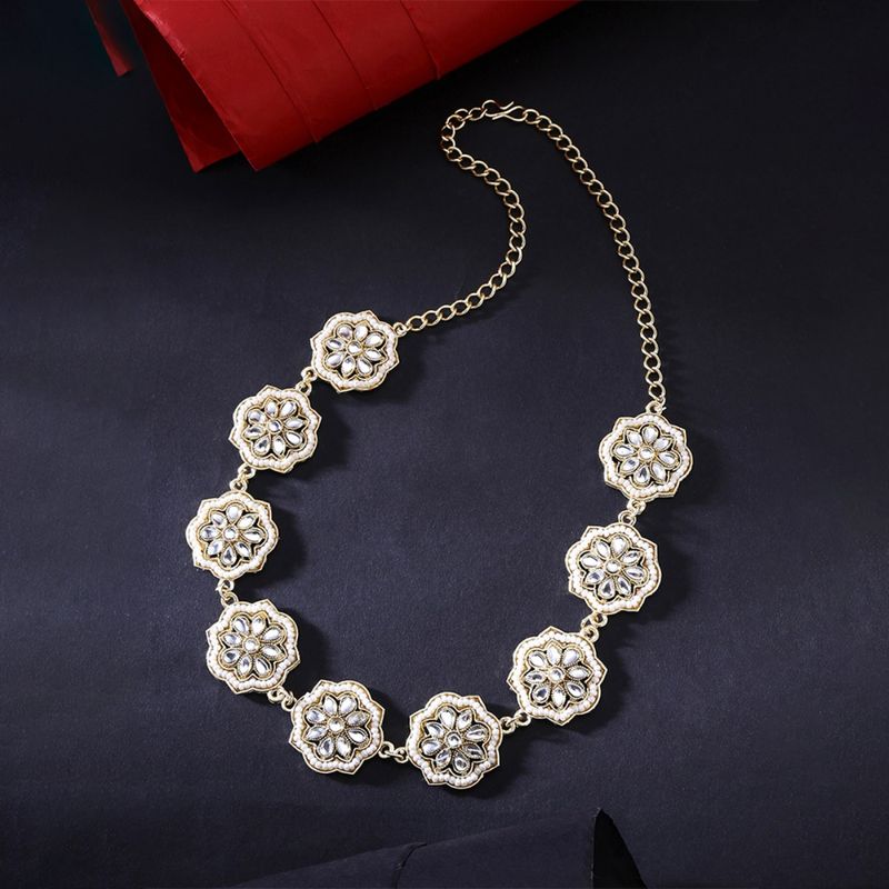 Buy Yellow Chimes Gold Plated Kundan Studded Floral Handcrafted Head