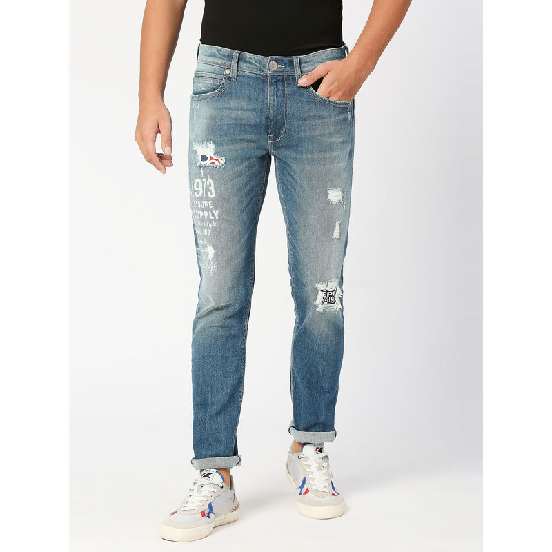 Pepe Jeans Blue Tapered Vapour Tapered Fit Low Waist Jeans (38)