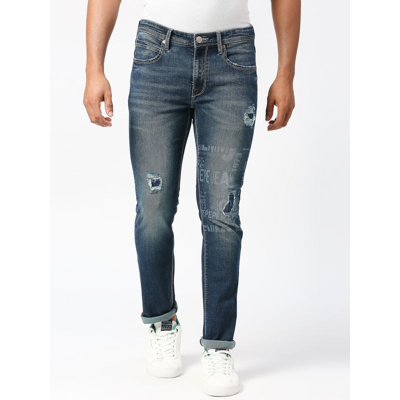 Pepe Jeans Blue Tapered Vapour Tapered Fit Low Waist Jeans (34)
